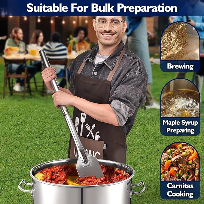 ARC 52QT Stainless Steel Turkey Fryer Pot with 36" Mixing Paddle, Propane Burners Kit, Tamale Steamer Pot with Basket, Steamer Rack, for Outdoor Cooking, Seafood Boil, Crawfish Boil, Home Brewing