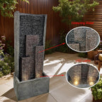 39.37" H Modern Water Fountain with Lights & Pump, Indoor/Outdoor Cascading Resin Waterfall Standing Fountain for Garden, Patio, Yard, Christmas Decor