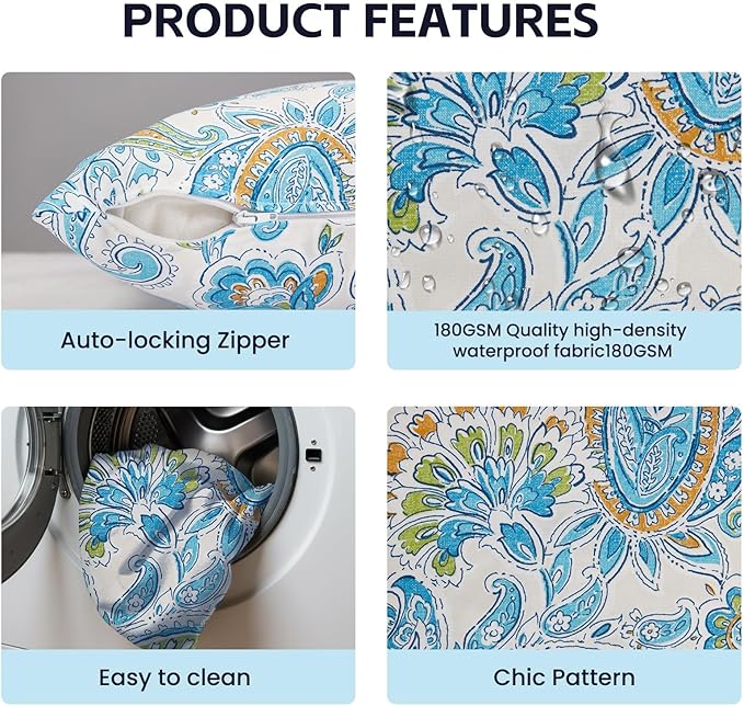 Outdoor Lumbar Pillows Waterproof Covers 2 Pack 12×20 Inch, Decorative Toss Pillows Covers, Rain-Proof, Fade Resistant for Patio Furniture, Sofa, Couch, Garden