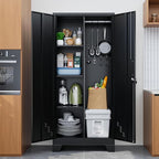 61" Outdoor Storage Cabinet, Heavy-Duty Metal Lockable Storage Shed with Ventilated Doors & Pegboard Hooks, Tool Cabinet for Garage, Garden & Patio, Easy Assembly