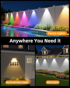 Solar Fence Lights Outdoor, 8 Pack, 9 Fixed Colors ＆ Color Changing LED Light Solar Powered Waterproof IP65 Dusk-to-Dawn Vinyl Fence Lights for Patio, Railing, Pool, Porch, Backyard, Wall