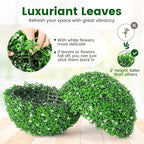 Goplus 2 PCS 19.5 Inch Artificial Plant Topiary Ball, Round Holly Faux Boxwood Balls Outdoor with White Flowers, Garden Spheres Decorative for Front Door, Porch, Backyard, Balcony, Patio, Wedding