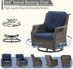 Patio Bistro Set 3 Pieces - Outdoor Swivel Rocker Patio Chair Set of 2 with Matching Tempered Glass Side Table, Cushion Included(Mixed Grey/Blue)