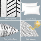 LVTXIII Set of 2 Patio Lumbar Pillows, 12”x20” Fade Resistant Outdoor Lumbar Pillow with Inners, Fluffy Decorative Garden Lumbar Cushions for Home Patio Coach Sofa Use, Herringbone Black White