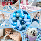 GOGOSO Ball Pit Balls Stars Moon Shapes Plastic Pitballs for Toddler Play Tent Baby Photo Props Kids Pool Water Toys Kiddie Pool Party Decor,Gradient Blue, 100pcs