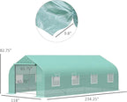 Outsunny 20' x 10' x 7' Outdoor Walk-in Greenhouse, Tunnel Green House with Roll-up Windows, Zippered Door, PE Cover, Heavy Duty Steel Frame, Green