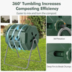 S AFSTAR Composter Tumbler Outdoor, 42-Gal Dual Chamber Tumbling Composter with 2 Sliding Doors, Metal Frame, BPA-Free Large Rotating Compost Bin Tumbler for Garden Yard Waste (Green)