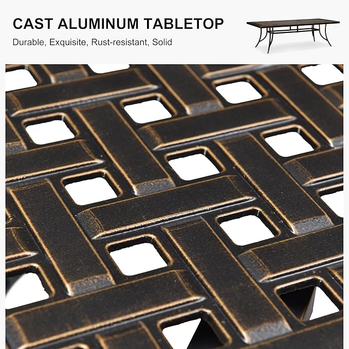 PURPLE LEAF 9 Pieces Patio Dining Sets Cast Aluminum Furniture with Rectangular Table for Lawn Garden Backyard Deck Outdoor Dining Sets with Cushions and Pillows, Rhombic Brick Red