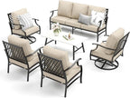 Patio Furniture Set 6 pcs, Outdoor Patio Furniture, 1 X 3-Seat Sofa, 2 X Single Chairs, 2 X Swivel Chairs, 1 X Coffee Table and 5.75" Extra Thick Cushion, Patio Conversation Set,Beige