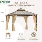 12'x12' Hardtop Gazebo, Outdoor Aluminum Patio Gazebo Double Roof Galvanized Steel Canopy with Netting and Curtains,for Garden Patio, Backyard, Deck and Lawns.