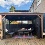 PURPLE LEAF 10' X 12' Outdoor Hardtop Gazebo for Patio Galvanized Steel Double Roof Permanent Canopy Teak Finish Coated Aluminum Frame Pavilion Gazebo with Netting