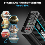 2000 Watts Pure Sine Wave Inverter 12V DC to 110/120V AC Power Inverter with 2 AC Outlets, 3.1A USB Port, LCD Display, Remote Controller, Car Power Converter for Truck, Home, Vehicles, Boat