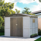8x6 FT Outdoor Storage Shed, Wood Steel Utility Tool Shed Storage House with Door & Lock, Wooden Sheds Outdoor Storage for Garden Patio Lawn Poolside (Gray)
