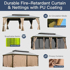 12' x 20' Hardtop Gazebo Outdoor Aluminum Gazebos with Galvanized Steel Double Canopy for Patios Deck Backyard,with Curtains&Netting by domi outdoor living