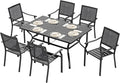 Sophia & William 7 Piece Metal Outdoor Patio Dining Bistro Sets with Umbrella Hole, 60" x 37.8" Rectangle Patio Table and 6 Backyard Garden Outdoor Chairs