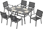 Sophia & William 7 Piece Metal Outdoor Patio Dining Bistro Sets with Umbrella Hole, 60" x 37.8" Rectangle Patio Table and 6 Backyard Garden Outdoor Chairs