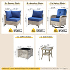 Outdoor Sectional Patio Furniture Set with Swivel Rocking Chairs and Glowing Table,8 Pieces Wicker Conversation Sets L Shaped Couch Out Door Sofa Outside Furniture for Garden Deck Yard Porch,Navy Blue