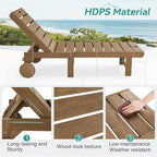 Outdoor Chaise Lounge Chairs with Table, 2-Piece, 26.8” Super Wide Lounge Chair Outdoor, HDPS Pool Chairs with 5 Positions, Patio Lounge Chair with Wheels for Pool,Lawn,Backyard, Brown