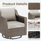 Outdoor Patio Wicker Swivel Chairs - Set of 4 Outside Rattan Rocker Glider Chair Rocking Armchairs for Front Porch Balcony Backyard Yard Deck Poolside Apartment – Brown/Beige