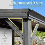 Domi 8’x10’ Lean-to Gazebo, Hardtop Wall-Mounted Gazebo Pergola with Sloping Galvanized Steel Roof and Upgraded Drainage System, Outdoor Permanent Metal Shelters for Patio Backyard Deck, Grey
