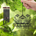 Personalized Customize Name Fantasy Mushroom Wonderland Wind Chime, Metal Iron 37 Inch Outdoor Memorial Gift for Garden Yard Patio Home Decor, Black (Style A)