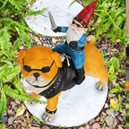Garden Gnome Statue Holding Sword Outdoor, Funny Garden Gnome Riding Dog Statue Decoration Lawn Figurines for Home Patio Yard Garden Decor Indoor Outdoor, Housewarming Garden Gift