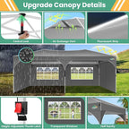 COBIZI 10x20 Pop Up Canopy Tent with 4 Sidewalls, Instant One-Push Setup, Commercial Canopy with Air Vent & Reflective Strip, UPF 50+ Waterproof Party Tent with Sandbags & Stakes for Events (Gray)