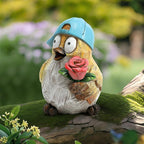 Garden Bird Statue for Decorations Outdoor Animal Figurines Little Bird Holding Flowers Sculpture Birds Figurines for Garden Yard Porch Patio Lawn Outside Home Decor Gift for Woman