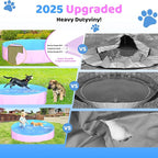 2025 Updated Foldable Dog Pool, 97" x 12" Kiddie Pool with Hard Plastic, Non-Slip Dog Bath Tub for Outdoor Backyard, Collapsible Dog Swimming Pool for Kids Dogs Pets (Pink)