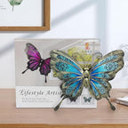 LIFFY Metal Butterfly Outdoor Decor 12" Hanging Glass Butterflies Wall Decor Garden Art Decorative Ornaments Outside Indoor Home Decor for Living Room Bedroom Patio Fence