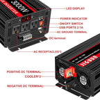 JIGUUN Pure sine Wave Inverter 3000W, 12V to 110V Power Inverter Converter with 4 AC sockets, USB Output and LED Display for RV Camping Emergency Household appliances (3000WPRO)