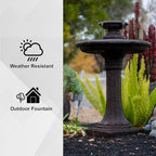 XBrand 28" Tiered Freestanding Classic Bird Bath Outdoor Water Fountain w/Auto Shut-Off Pump, Brown