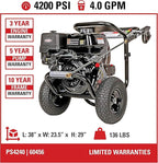 Simpson PS4240 PowerShot Gas Pressure Washer Powered by Honda GX390, 4200 PSI at 4.0 GPM, (49 State) 60456