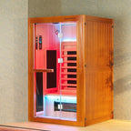 Woodbridge Infrared Home Sauna Room 2 Person Hemlock Wooden Indoor Sauna with 7 Carbon Heaters, Red Light Therapy, Bluetooth Speaker, Intelligent Control Panel, Tempered Glass & Top Vent