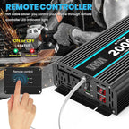 2000 Watts Pure Sine Wave Inverter 12V DC to 110/120V AC Power Inverter with 2 AC Outlets, 3.1A USB Port, LCD Display, Remote Controller, Car Power Converter for Truck, Home, Vehicles, Boat