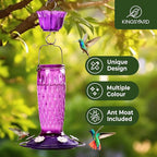 Kingsyard Hummingbird Feeders for Outdoors Hanging, 24 Ounce, Glass Hummingbird Feeder with Ant Moat & 6 Bee Guard Feeding Ports, Leak-Proof, Purple