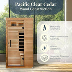 DYNAMIC SAUNAS Elite 1 Person Compact Ultra Low EMF FAR Infrared Sauna with Red Light Therapy & Bluetooth Speakers - Personal Indoor for Home & Gym