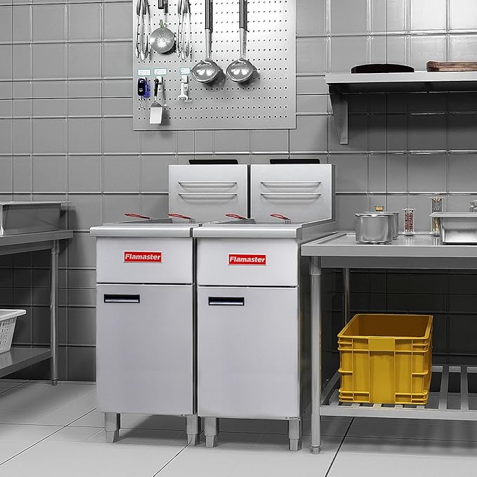 Commercial Open Pot Fryer with 2 Baskets, 122000 BTU 50-60 Lbs Oil Capacity Liquefied Fryer (Propane), Only Commercial Use Deep Fryer for Restaurants, Food Trucks-Floor Standing