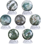 Natural Moss Agate Crystal Ball with Acrylic Display Base, 61-70mm Polished Stone Feng Shui Crystal Sphere Meditation Decoration for Home & Office
