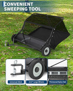 48" Lawn Sweeper Tow Behind, Pull Behind Yard Sweeper, 26 Cu. Ft Large Hopper Leaf & Grass Collector, Heavy Duty Garden Sweeper with Adjustable Sweeping Height for Yard, Lawn, Farm