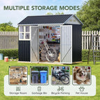 8x6 FT Outdoor Metal Storage Shed with Floor Frame, Double Doors, 1 Clear Window, Tool Shed for Garden, Patio, Backyard