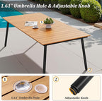 Outdoor Dining Table for 6-8, 82.7 inch Patio Dining Table with Wooden-Like Top and Aluminum Frame, Rectangular Table with Umbrella Hole Outdoor Furniture, Brown