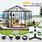 AMERLIFE 12×10×8 ft Hexagonal Outdoor Greenhouse, Aluminum Frame with Quick‑Connectors, 2 Swing Doors, 2 Vents – Walk‑in Garden Structure