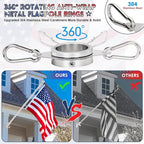 REERON Flag Pole for Outside House Porch Wall Mount, 7 FT No Tangle Stainless Steel Spinning Flagpole Kit with 1" 360° Metal Flag Pole Rings Clips & 2-Position Holder for 3x5' 4x6' American Flags
