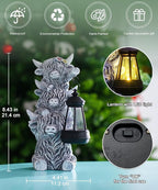 Solar Highland Cow Outdoor Decor:Garden Statue Outside Lantern Ornaments for Yard Lawn Patio Porch- Unique Gifts for Mom Women Grandma(Grey)