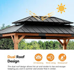 Modern Shade Rosewood Wood Gazebo 12' x 16', Cedar Framed Grill Gazebo with Double Galvanized Steel Roof, Permanent Hardtop Pavilion with Sturdy Hooks for Garden, Backyard, Patio, and Deck