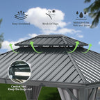 Domi 10'x12' Hardtop Gazebo Canopy,Outdoor Aluminum Gazebo with Galvanized Steel Double Roof,Curtain and Netting Included,Grey