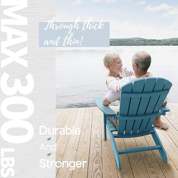 YEFU Adirondack Chairs Set of 2 Plastic Weather Resistant, Outdoor Chairs 5 Steps Easy Installation, Like Real Wood, Widely Used in Outdoor, Patio, Fire Pit, Deck, Outside, Campfire Chairs (Blue)