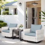 HUMMUH 3-Piece Patio Swivel Chairs,PE Wicker Outdoor Rocking Chairs Bistro Set with Side Table Porch Balcony Furniture with Cushions