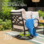 Sophia & William 4 Piece Patio Furniture Set Outdoor Couch Sofa, Patio Conversation Sets 5 Seat Clearance with 3-seat Sofa x 1, Swivel Chair x 2, Metal Coffee Table x 1 for Front Porch Lawn, Beige